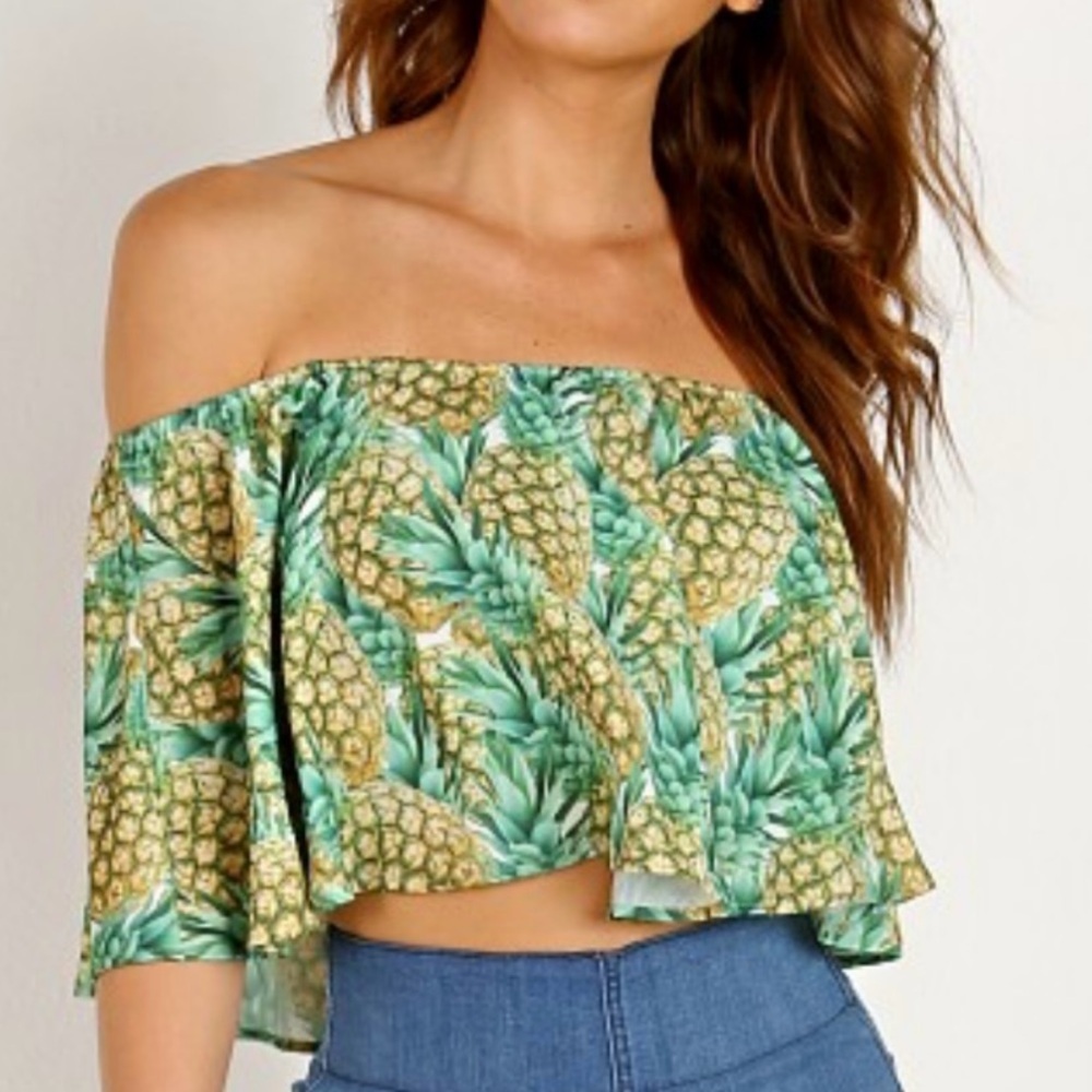 NWOT Show Me Your MuMu Heidi Ruffle Crop Top Pineapple Paradise Size S